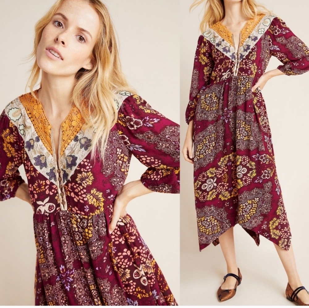 Anthropologie Meredith Embroidered Maxi Dress